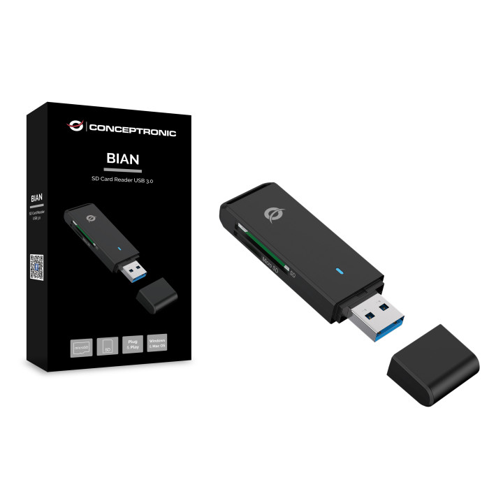Conceptronic BIAN02B leitor de cartões USB 3.2 Gen 1 (3.1 Gen 1) Type-A Preto
