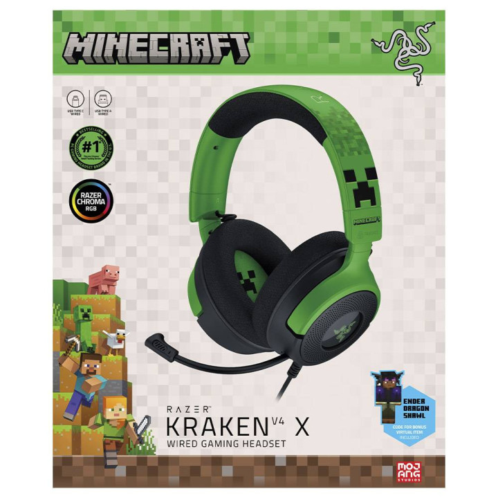 Headset Gaming Razer Kraken V4 X USB Type-C / USB Type-A Minecraft
