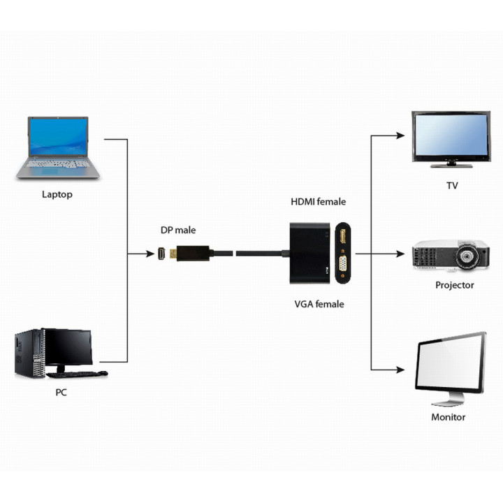 Gembird A-DPM-HDMIFVGAF-01 cabo DisplayPort 0,1 m Preto
