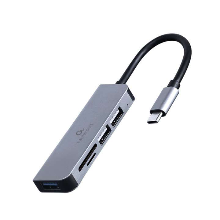 Gembird UHB-CM-CRU3P1U2P2-01 base & duplicador de portas Com fios USB 3.2 Gen 1 (3.1 Gen 1) Type-A Prateado