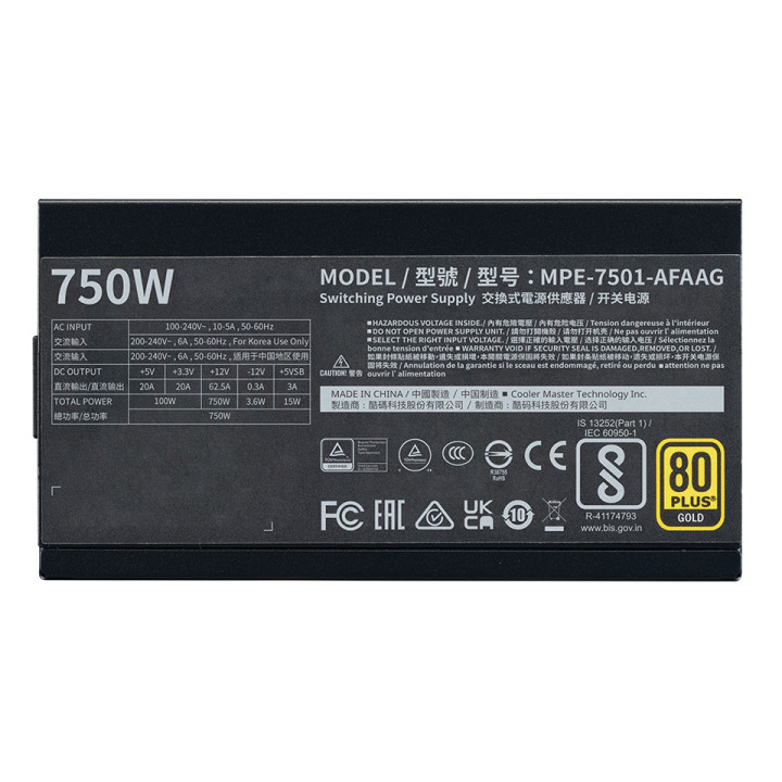 Cooler Master MWE Gold 750 V2 ATX 3.1 fonte de alimentação 750 W 24-pin ATX Preto