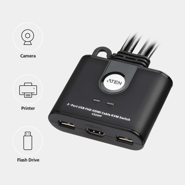 ATEN Switch KVM 2 portas cabo USB FHD HDMI