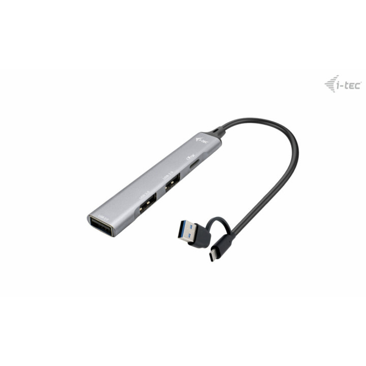 i-tec CAHUBMETALMINI4 hub de interface USB 3.2 Gen 1 (3.1 Gen 1) Type-A + Type-C 5000 Mbit s Prateado