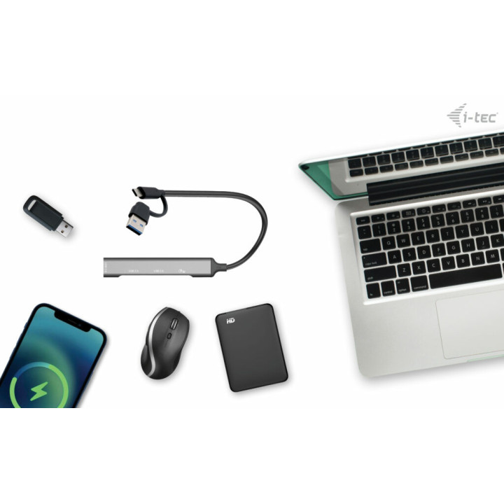 i-tec CAHUBMETALMINI4 hub de interface USB 3.2 Gen 1 (3.1 Gen 1) Type-A + Type-C 5000 Mbit s Prateado