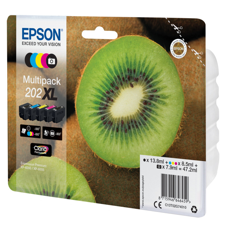 Epson Kiwi 202XL tinteiro 1 unidade(s) Original Rendimento alto (XL) Preto, Foto preto, Ciano, Magenta, Amarelo