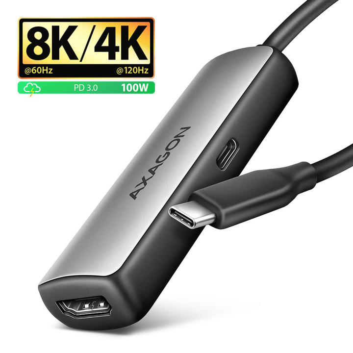 Cabo AXAGON RVC-HI8KPD p/ HDMI 2.1 adapter 8K/60Hz 4K/144Hz Aluminum, 1,8m