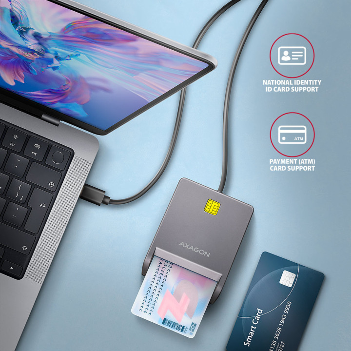 Axagon CRE-SM3TC leitor de cartões USB 2.0 Type-C Cinzento