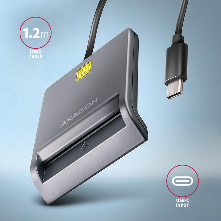 Leitor de cartões AXAGON CRE-SM3TC USB-C Smart card FlatReader