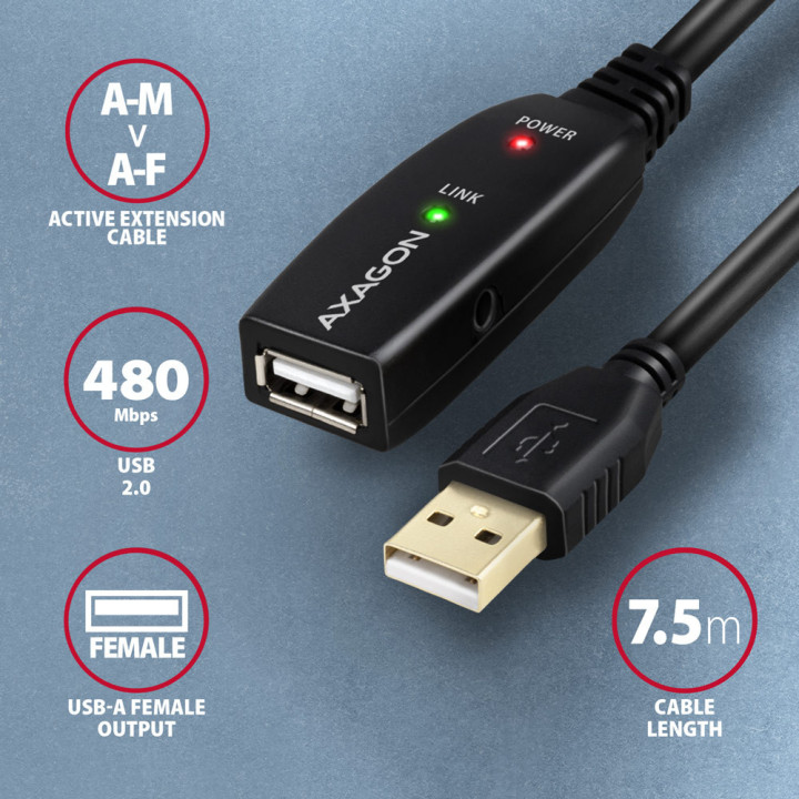 Axagon ADR-207 cabo USB USB 2.0 7,5 m USB A Preto