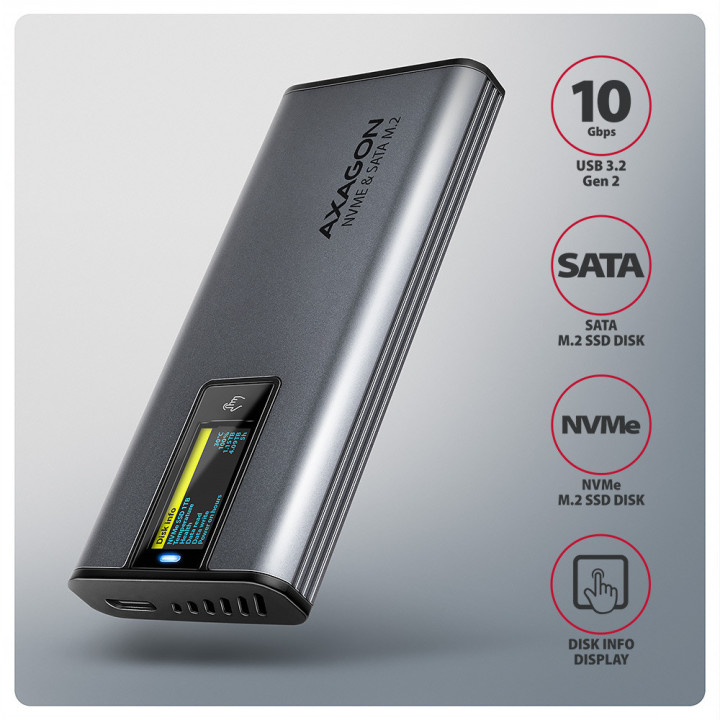 Axagon EEM2-SD2 Caixa para Discos Rígidos Compartimento SSD Cinzento M.2