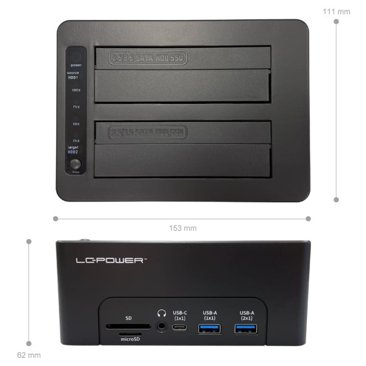 LC-Power LC-DOCK-C-MULTI-HUB Docking Station para Discos Rígidos USB 3.2 Gen 2 (3.1 Gen 2) Type-C Preto