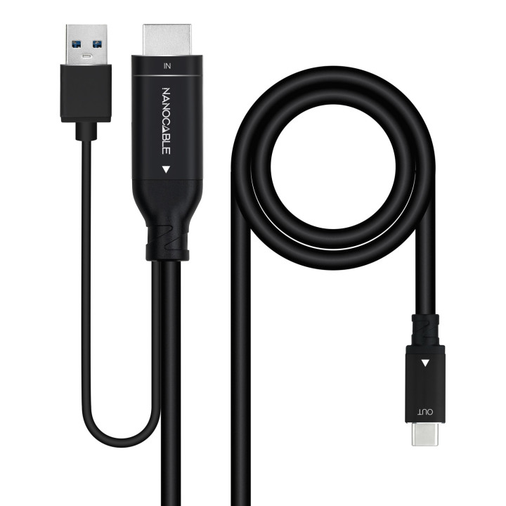 Nanocable 10.15.4354 adaptador de cabo de vídeo 1,8 m HDMI + USB Type-A USB Type-C Preto