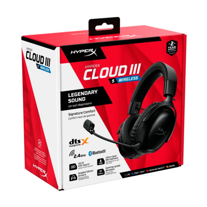 Headset gaming HyperX Cloud III S Wireless (Preto-Vermelho)