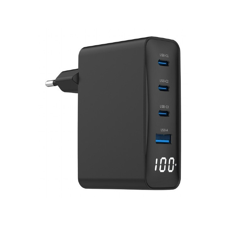 Gembird TA-UC-PDQC100LCD-01-BK carregador de dispositivos móveis Computador portátil, Smartphone Preto AC Carregamento rápido