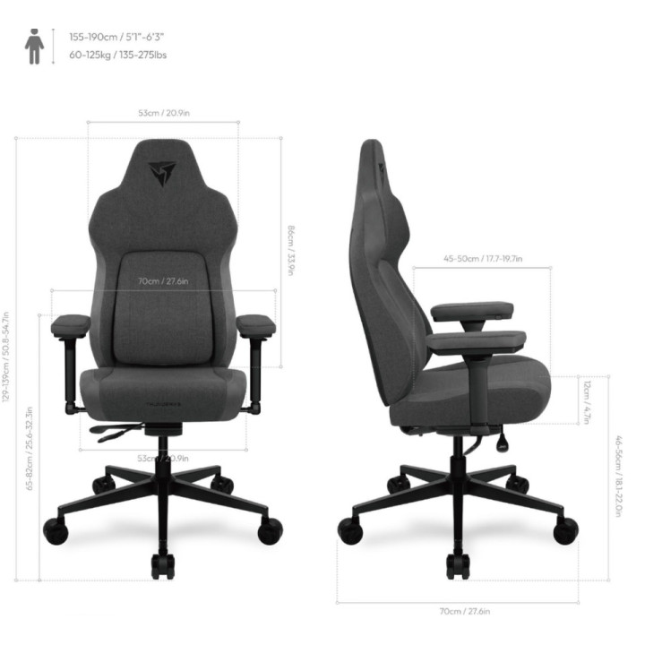 Cadeira Gaming ThunderX3 Core Smart, Apoio lombar 180 graus - Racer Grey