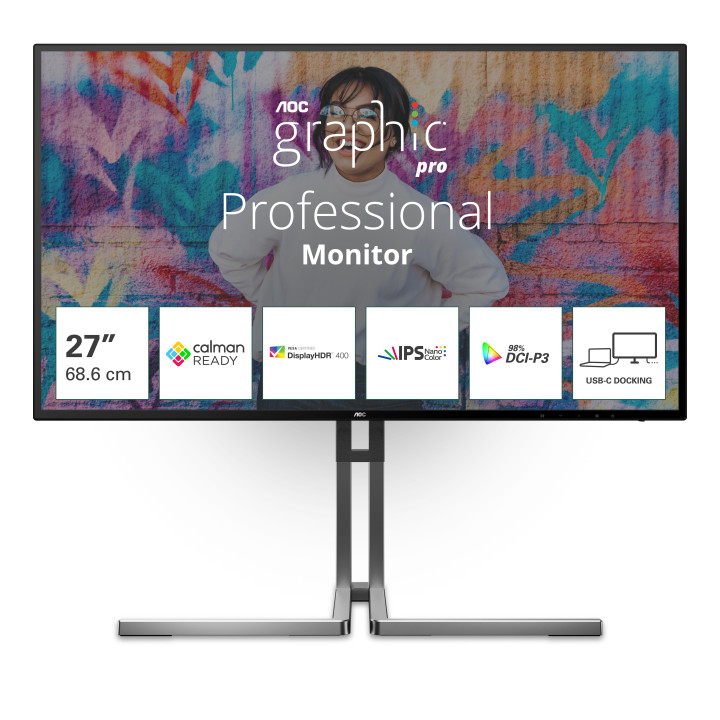 AOC U27U3CV monitor de ecrã 68,6 cm (27") 3840 x 2160 pixels 4K Ultra HD LCD Preto