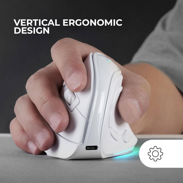 Rato Vertical Mars Gaming MMSKW RF Wireless + Bluetooth Ótico 8400 DPI Branco