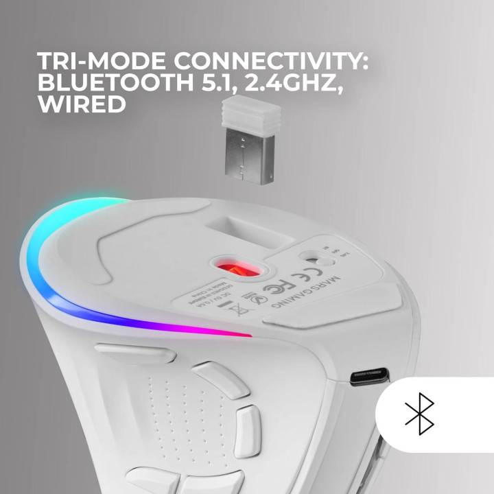 Rato Vertical Mars Gaming MMSKW RF Wireless + Bluetooth Ótico 8400 DPI Branco