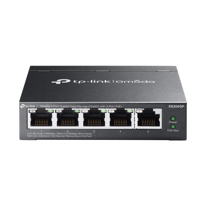 TP-Link Omada ES205G Gerido Gigabit Ethernet (10 100 1000) Power over Ethernet (PoE) Preto