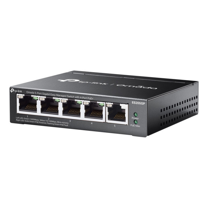TP-Link Omada ES205G Gerido Gigabit Ethernet (10 100 1000) Power over Ethernet (PoE) Preto