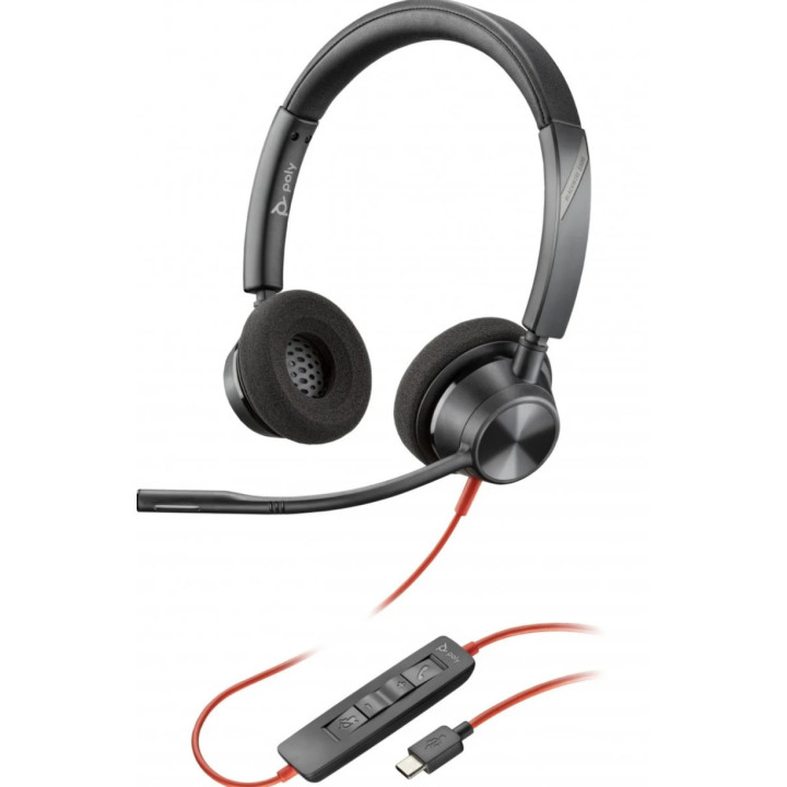 Headset Poly stereo Blackwire 3320 com USB-C + Adaptador USB-C/A