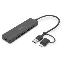 Digitus DA-70235 hub de interface USB 3.2 Gen 1 (3.1 Gen 1) Type-A + Type-C 12000 Mbit s Preto