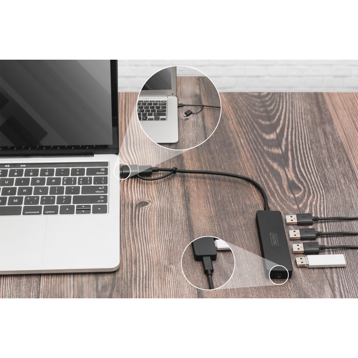 Digitus DA-70235 hub de interface USB 3.2 Gen 1 (3.1 Gen 1) Type-A + Type-C 12000 Mbit s Preto