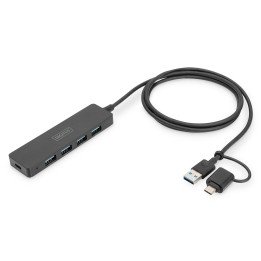 Digitus DA-70236 hub de interface USB 3.2 Gen 1 (3.1 Gen 1) Type-A + Type-C 12000 Mbit s Preto