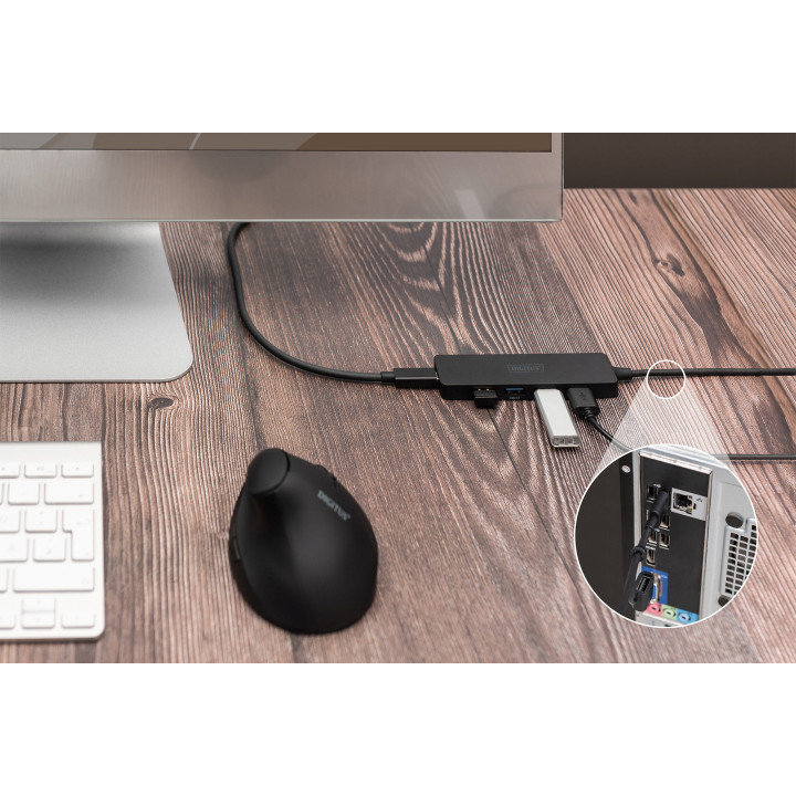 Digitus DA-70236 hub de interface USB 3.2 Gen 1 (3.1 Gen 1) Type-A + Type-C 12000 Mbit s Preto