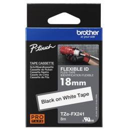 BROTHER TZEFX241 18mm BLACK ON WHITE FLEXIBLE ID