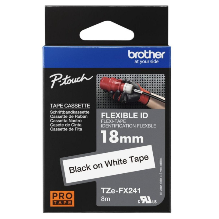 BROTHER TZEFX241 18mm BLACK ON WHITE FLEXIBLE ID