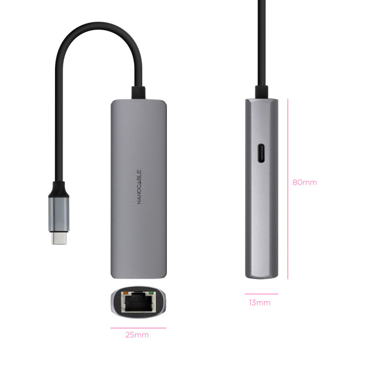Nanocable 10.16.4603 base & duplicador de portas Com fios USB 3.2 Gen 1 (3.1 Gen 1) Type-C Cinzento