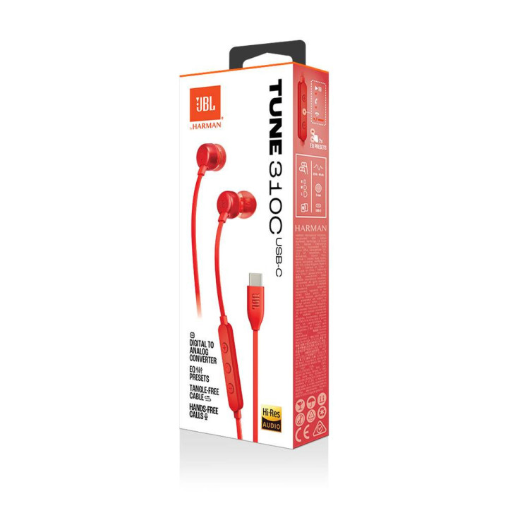 Headphones JBL Tune 310C Chamadas/Música USB Type-C Vermelho