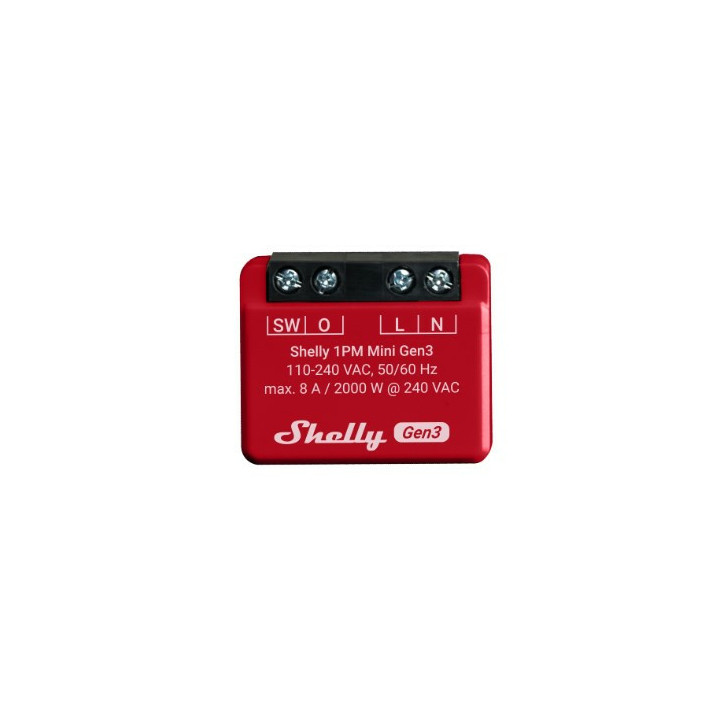 Shelly 1PM Mini Gen3 Interruptor inteligente 1P Vermelho