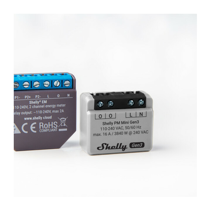 Shelly PM Mini Gen3 Interruptor inteligente 1P Cinzento