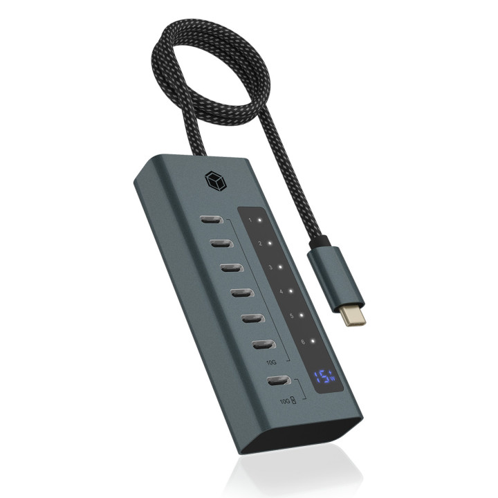 ICY BOX IB-HUB1457-C31 USB 3.2 Gen 1 (3.1 Gen 1) Type-C 10000 Mbit s Azul, Cinzento