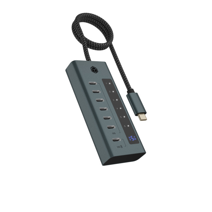 ICY BOX IB-HUB1457-C31 USB 3.2 Gen 1 (3.1 Gen 1) Type-C 10000 Mbit s Azul, Cinzento