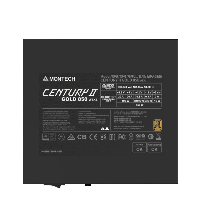 Fonte Modular Montech Century II 850W 80 Plus Gold ATX 3.1