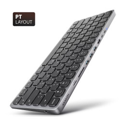 Teclado c/ HUB AXAGON HMC-KB keyboard USB-C 5Gbps, microSD/SD, 3x USB-A, HDMI 4K/60Hz, PD 100W, Audio, PT layout
