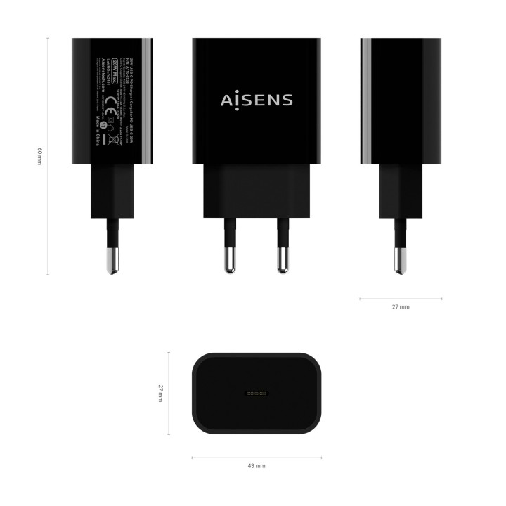 AISENS A110-0538 carregador de dispositivos móveis Universal Preto AC Carregamento rápido Interior