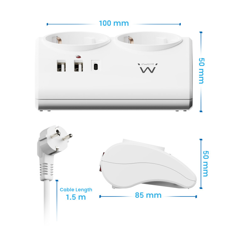 Ewent EW3870 extensão elétrica 1,5 m 3 tomada(s) CA Interior Branco