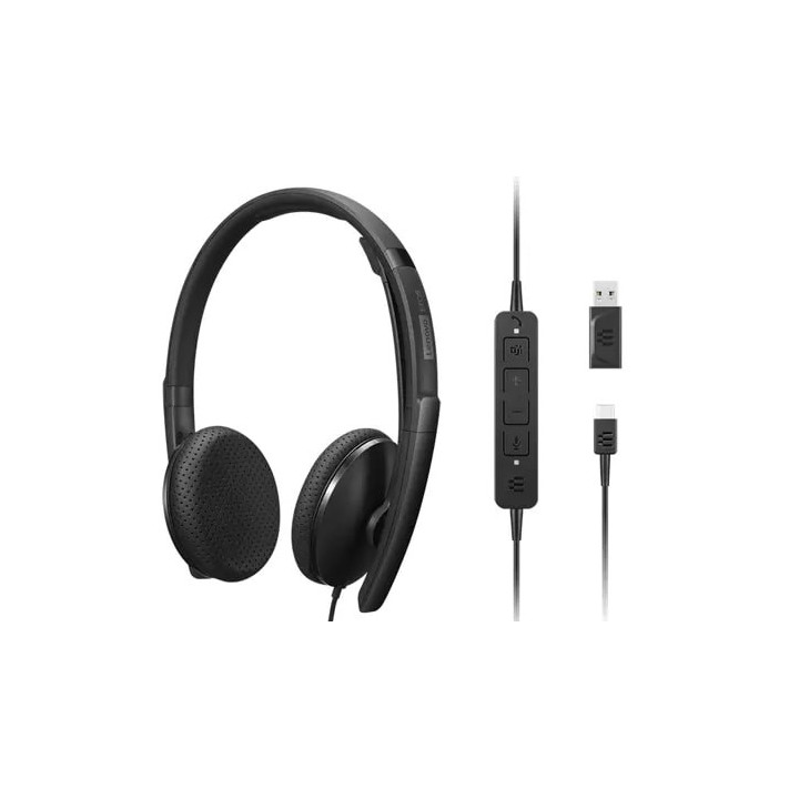 Lenovo 4XD1M45626 auscultador Auscultadores Com fios Fita de cabeça USB Type-C Preto