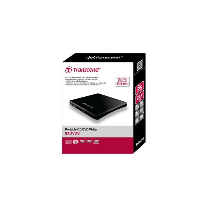 Transcend TS8XDVDS-K unidade de disco ótico DVD±R RW Preto