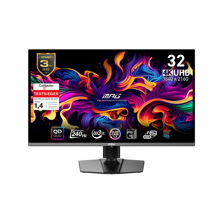 MSI MPG 321URXDE QD-OLED monitor de ecrã 80 cm (31.5") 3840 x 2160 pixels 4K Ultra HD Preto