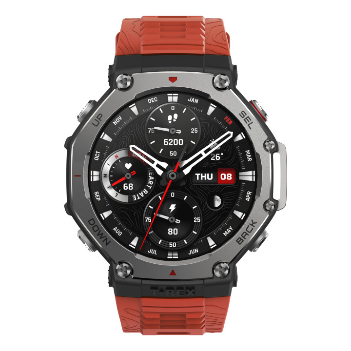 Amazfit T-Rex 3 Lava 3,81 cm (1.5") AMOLED 48.5 mm Digital 480 x 480 pixels Ecrã táctil Preto, Aço inoxidável GPS