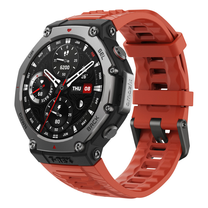 Amazfit T-Rex 3 Lava 3,81 cm (1.5") AMOLED 48.5 mm Digital 480 x 480 pixels Ecrã táctil Preto, Aço inoxidável GPS