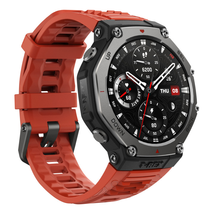 Amazfit T-Rex 3 Lava 3,81 cm (1.5") AMOLED 48.5 mm Digital 480 x 480 pixels Ecrã táctil Preto, Aço inoxidável GPS