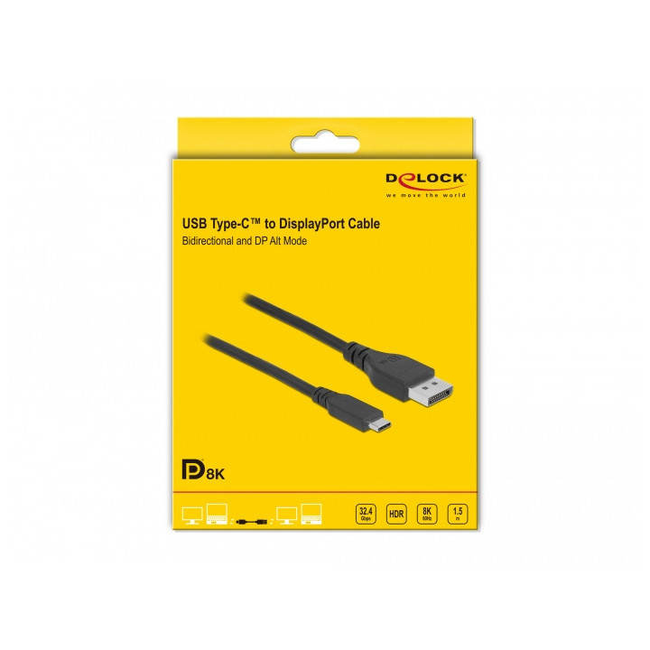 DeLOCK 86040 adaptador de cabo de vídeo 1,5 m USB Type-C DisplayPort Preto