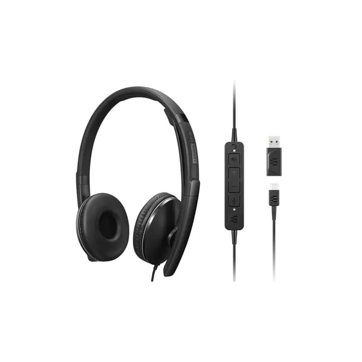 Lenovo 4XD1M45627 auscultador Auscultadores Com fios Fita de cabeça USB Type-C Preto