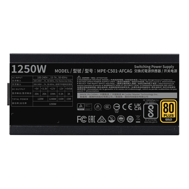 Cooler Master MWE Gold 1250 V2 ATX 3.1 fonte de alimentação 1250 W 24-pin ATX Preto